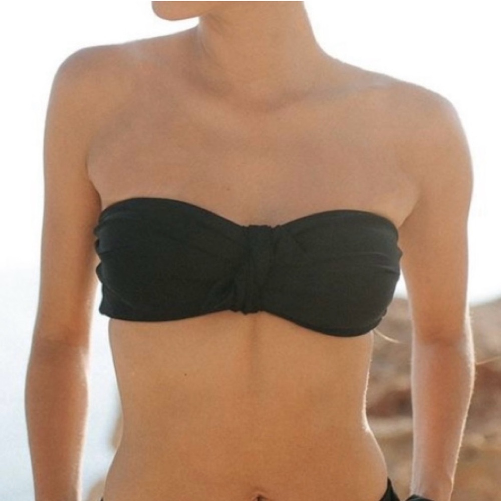 NWT Albion Simone Matte Black Bow Bandeau Bikini Top, Size M